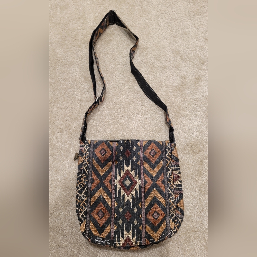 Tribal Patterned Black and Brown Shoulder Bag